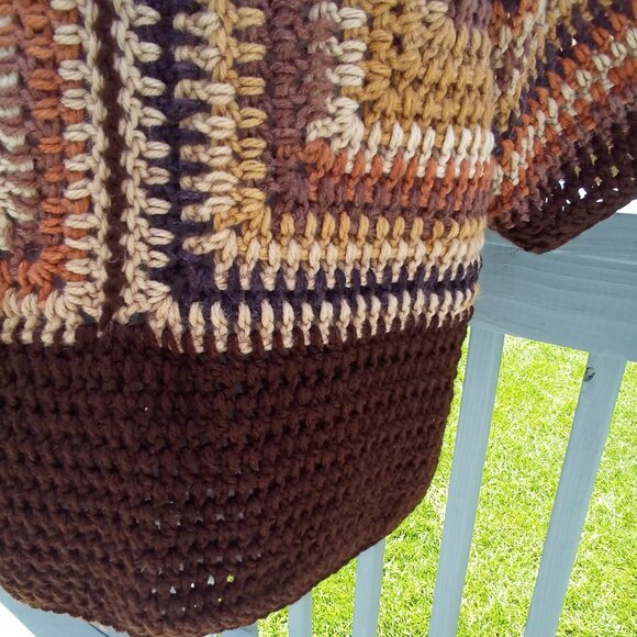 Hand crafted crochet hexagon cardigan, size Large, color brown, tan and rust. - Picture 4 of 6